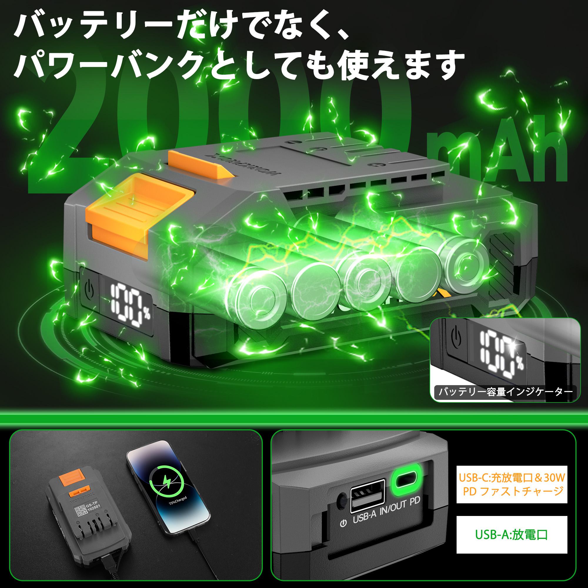 WORKPROX �����Хꥫ�� �����ǥ�Хꥫ�� �����Хꥫ�� 20V �����ɥ쥹 ���ż� �𴢤굡 �Хꥫ����145mm �ȥ�ޡ�����200mm �������Ƿ�8mm Type-C���ťݡ��� ��®���� ���� ���� ��� ��Ǽ�Хå��դ�