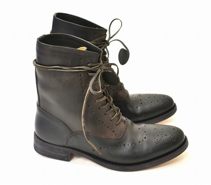 【新品】SAK （サク）Lace-up Medallion Boots Exclusive Black×Brown レースアップメダリオンブーツ　編み上げ 40　エクスクルーシブ 店舗別注 限定 RYUSAKU HIRUMA レザー シューズ 靴 昼間隆作 GUIDI　グイディ