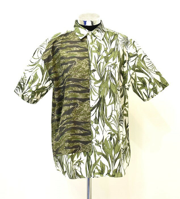 【新品】 MISTERGENTLEMAN (ミスタージェントルマン )HALF SWITCHED S/S MODERN SHIRT ハーフスイッチ 半袖 モダンシャツ FLOWER×TIGER カモ 半袖シャツ 迷彩 カモフラージュ MGS-SSH12 切替 L プリント MADE IN JAPAN フラワー×タイガーカモ Mr.GENTLEMAN