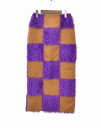 【新品同様】 G.V.G.V.(ジーヴィジーヴィ)シャギー フリンジ ロング スカート SKIRT BROWN×PURPLE チェッカー 34 MADE IN JAPAN GVGV ペンシルスカート Iライン