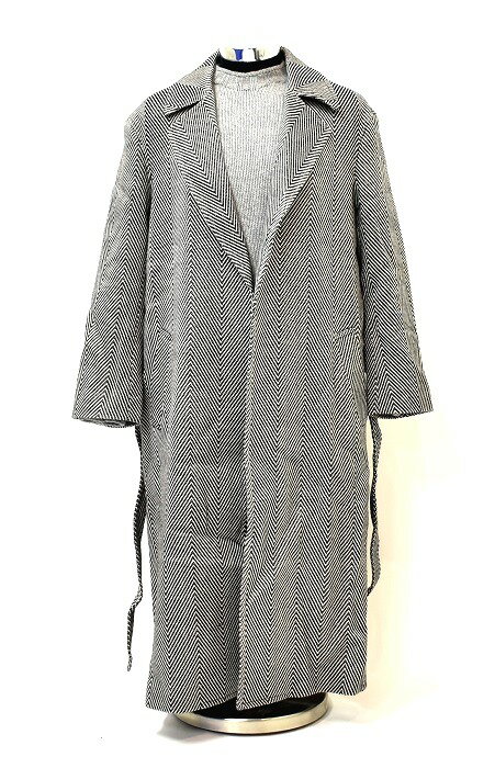 ڿʡseven by seven 77ʥ֥Х֥ BELTED GOWN ٥ƥå  ٥  COAT ơ顼 herringbone BLACK M LINEN WOOL 