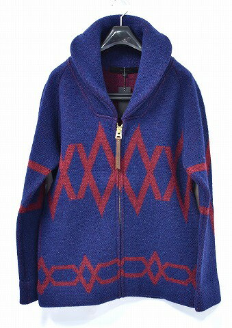 【新品】 BACKBONE （バックボーン）DOUBLE JACQUARD KNIT COWICHAN SWEATER ダブルジャガードニットカウチンセーター ジップアップ BB17FW-KN10 BLUE×WINE M　BACK BONE　ジャケット ブルゾン