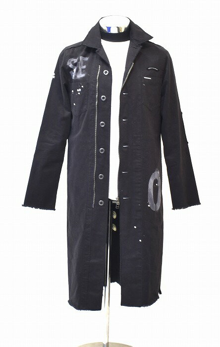 楽天used select shop Greed【中古】SMACK ENGINEER （スマックエンジニア） ZIP UP DUSTER COAT ジップアップ ダスターコート ショップコート スプリングコート ステンシル ZERO ロゴ LOGO BLACK M MADE IN JAPAN　ROCK ロック PUNK パンク ステージ衣装