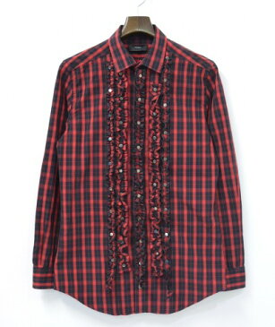 【中古】 DIESEL (ディーゼル) チェックフリルシャツ XS RED