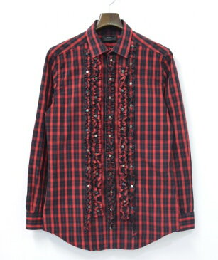 【中古】 DIESEL （ディーゼル） チェックフリルシャツ XS RED