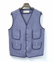 【中古】 BONCOURA (ボンクラ) PIPING VEST BLUE MOCK TWIST パイピングベスト ブルー杢 38 GILET ジレ HEAVY...