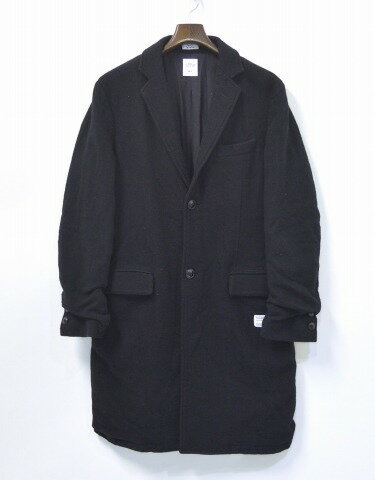 【中古】 BEDWIN THE HEARTBREAKERS (ベドウィン ザ ハートブレイカーズ) 2B TWEED CHESTER COAT BYRNE ツイードチェスターコート BLACK 1 ブラック 2つボタン 二つ釦 縮絨ウール シワ加工 皺 CHESTERFIELD チェスターフィールド