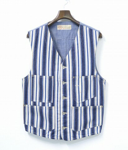  BONCOURA (ボンクラ) INDIGO STRIPE VEST インディゴストライプベスト 38 WORK GILET ワークジレ CHAMBRAY シャンブレー