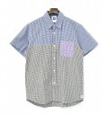 【中古】 SWAGGER (スワッガー) MIX GINGHAM CHECK SHIRTS ミックスギンガムチェック半袖シャツ L　NAVY