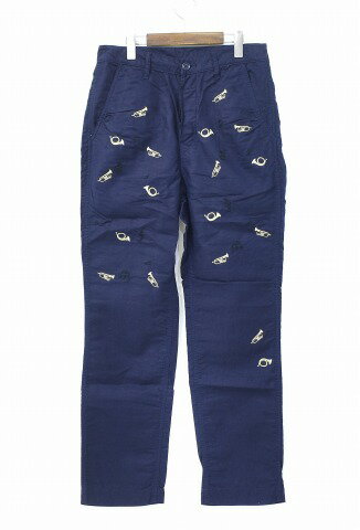 【新品】 Nothing Special (ナッシングスペシャル) Music Embroid Pants ミュージックエンブロイドパンツ NAVY L 刺繍 音符 楽器 音楽 イージー リラックス