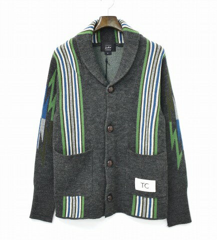 【新品同様】【訳あり】 Toecutter×SURREAL (トーカッター×シュルリアル) CARDIGAN JACKY ショールカラーカーディガン S CHARCOAL Ortega Pattern Jacquard Cardigan オルテガパターンジャガードカーディガン KNIT ニット 【中古】ブルゾンガウン ジャケット ネイティブ