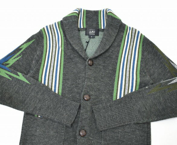 【新品同様】【訳あり】 Toecutter×SURREAL (トーカッター×シュルリアル) CARDIGAN JACKY ショールカラーカーディガン S CHARCOAL 17SS Ortega Pattern Jacquard Cardigan オルテガパターンジャガードカーディガン KNIT ニット 【中古】