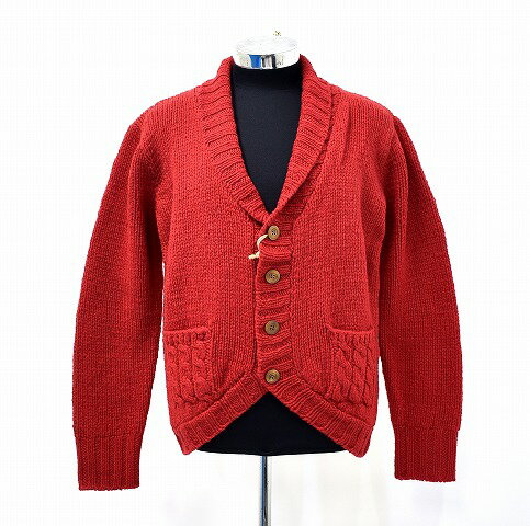  LOCKWOOD HANDKNIT （ロックウッド ハンドニット） SHAWL COLLAR KNIT CARDIGAN ショールカラーニットカーディガン RED JOHN'S CLOTHING ジョンズクロージング ローゲージ ざっくり L　カウチン