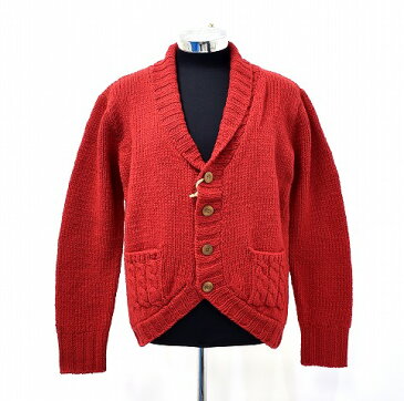 【新品】 LOCKWOOD HANDKNIT （ロックウッド ハンドニット） SHAWL COLLAR KNIT CARDIGAN ショールカラーニットカーディガン RED JOHN'S CLOTHING ジョンズクロージング ローゲージ ざっくり L　カウチン