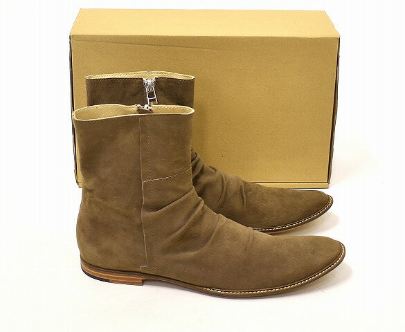 【新品同様】【訳あり】 RinR Hati Wari (ハチワリ) シワ加工ジップアップブーツ 41 BROWN SUEDE LEATHER BOOTS スエー...