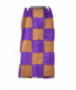 【新品同様】 G.V.G.V.（ジーヴィジーヴィ）シャギー フリンジ ロング スカート SKIRT BROWN×PURPLE チェッカー 36 MADE IN JAPAN GVGV