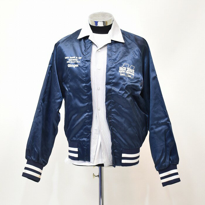 Awesome Boy vintage（オーサムボーイ ヴィンテージ）× ichiryu made （イチリュウメイド）REMAKE SHIRT STADIUM JACKET リメイク シャツ スタジアム ジャケット 再構築 1点もの スタジャン ジャンバー ブルゾン NAVY FREE コラボ 別注