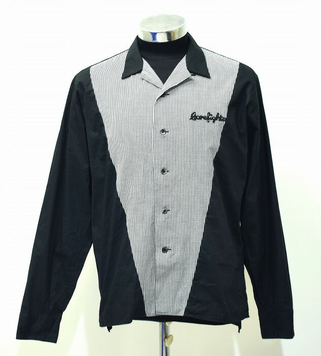 【中古】 COREFIGHTER (コアファイター) V ZONE OPEN L/S SHIRT Vゾーン オープンカラー 長袖シャツ BLACK/WHITE L ボウリング 切替 クラシック レトロ アメカジ ストリート GINGUM CHECK ギンガムチェック 2000年代 ロゴ LOGO 刺繍 スケートボード カジュアル Work ワーク