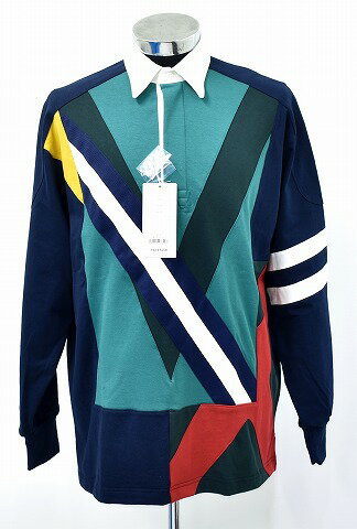 【新品】 FACETASM （ファセッタズム） COLOURFUL MIX RUGBY SHIRT カラフルミックスラガーシャツ ドッキング 長袖シャツ L/S NAVY 4　ポロシャツ