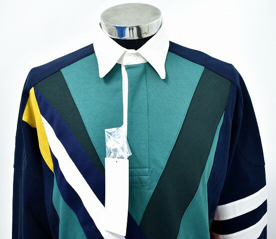 【新品】 FACETASM （ファセッタズム） COLOURFUL MIX RUGBY SHIRT カラフルミックスラガーシャツ ドッキング 長袖シャツ L/S NAVY 4　ポロシャツ