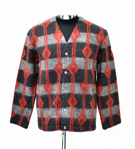  FAR EASTERN ENTHUSIAST (ファー イースタン エンスージアスト) DUMBSAINT MOHAIR CARDIGAN モヘアカーディガン RED×PT 総柄 F.E.E　S　おしゃれ　LOST HILLS　ロストヒルズ