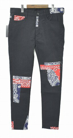 【新品】SEVESKIG (セヴシグ) EXTRA STRETCH SKINNY BLACK PANTS エキストラストレッチ スキニーブラックパンツ JEANS ジーンズ 黒 BLACK/RED&NAVY LARGE バンダナ