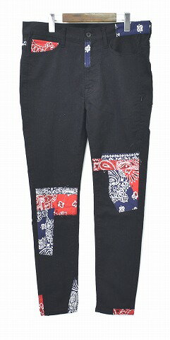 【新品】SEVESKIG (セヴシグ) EXTRA STRETCH SKINNY BLACK PANTS エキストラストレッチ スキニーブラックパンツ JEANS ジーンズ 黒 BLACK/RED&NAVY バンダナ ペイズリー MEDIUM