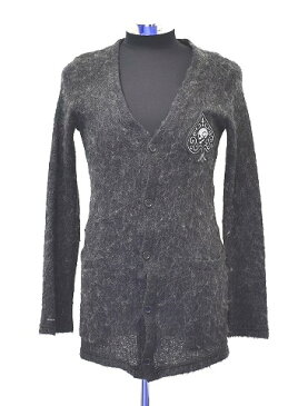 【中古】SMACK ENGINEER (スマックエンジニア) KNIT HOHAIR LONG CARDIGAN ニットモヘア ロングカーディガン コート ガウン GREY M MADE IN JAPAN ロック ROCK パンク バンド シャギー SKULL SPADE