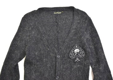 【中古】SMACK ENGINEER (スマックエンジニア) KNIT HOHAIR LONG CARDIGAN ニットモヘア ロングカーディガン コート ガウン GREY M MADE IN JAPAN ロック ROCK パンク バンド シャギー SKULL SPADE