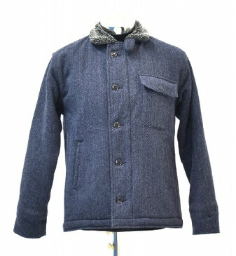 【中古】 BONCOURA (ボンクラ) TWEED DECK JACKET ツイード デッキジャケット ミリタリージャケット ブルゾン 38 NAVY　Blue Tweed