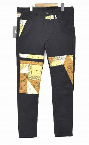 【新品】SEVESKIG (セヴシグ) EXTRA STRETCH PANTS パッチワーク染めバンダナストレッチスキニーパンツ 黒 BLACK/BEIGE バンダナ ペイズリー LARGE PT-SV-ZA-1006