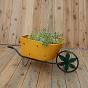 手押し車 【イエロー】 鉢植えとしてお庭のアクセントに最適 ※写真の植物は別売りです。写真のように持ち手の先端が塗装が剥がれております。