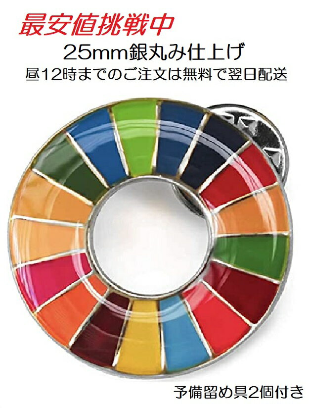 【国連本部公式最新仕様】SDGs バッジ25mm sdgs バッチ ピンバッチ 襟章 帽子やバッグにも最適 かわいい ギフト (1個) 銀色 シルバー表面丸み仕上げ留め具3個付き