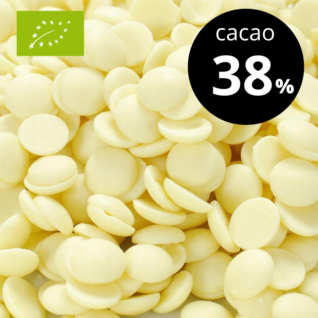 【1kg】有機クーベルチュールホワイトチョコレート（カカオ38%） ［ 送料無料 チョコレートチップ 製菓材料 カカオポリフェノール 業務用 ］