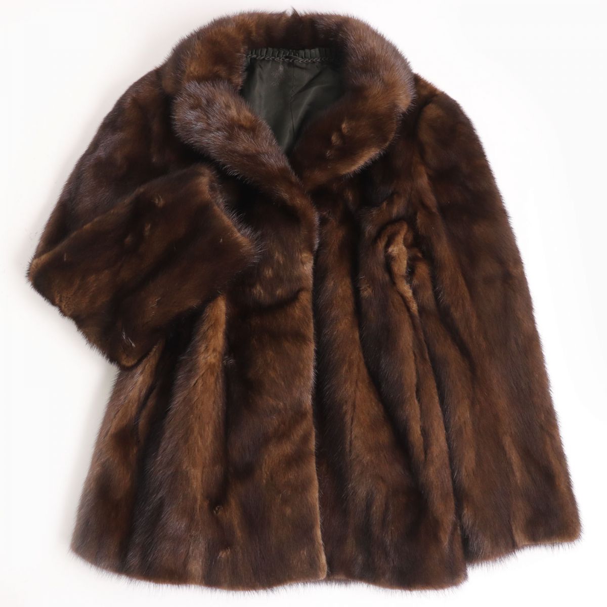 美品☆MINK　ミンク　裏地花柄刺繍入り　本毛皮コート　ブラウン　13号　毛質艶やか・柔らか◎【中古】