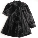 極美品☆MINK ミンク 裏地花柄デザイン 逆毛 本毛皮コート ダークブラウン(ブラックに近い) 11号 毛質艶やか・柔らか◎【中古】