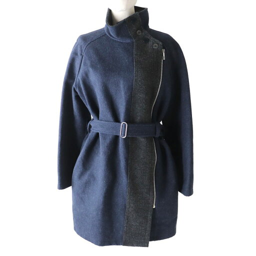 極美品◎正規品 19AW エルメス レディース ベルト・セリエボタン付き スタンドカラーコート ネイビー×グレー 38 ハンガー・ガーメント付き【中古】 極美品◎正規品 19AW エルメス レディース ベルト・セリエボタン付き スタンドカラーコート ネイビー×グレー 38 ハンガー・ガーメント付き【中古】