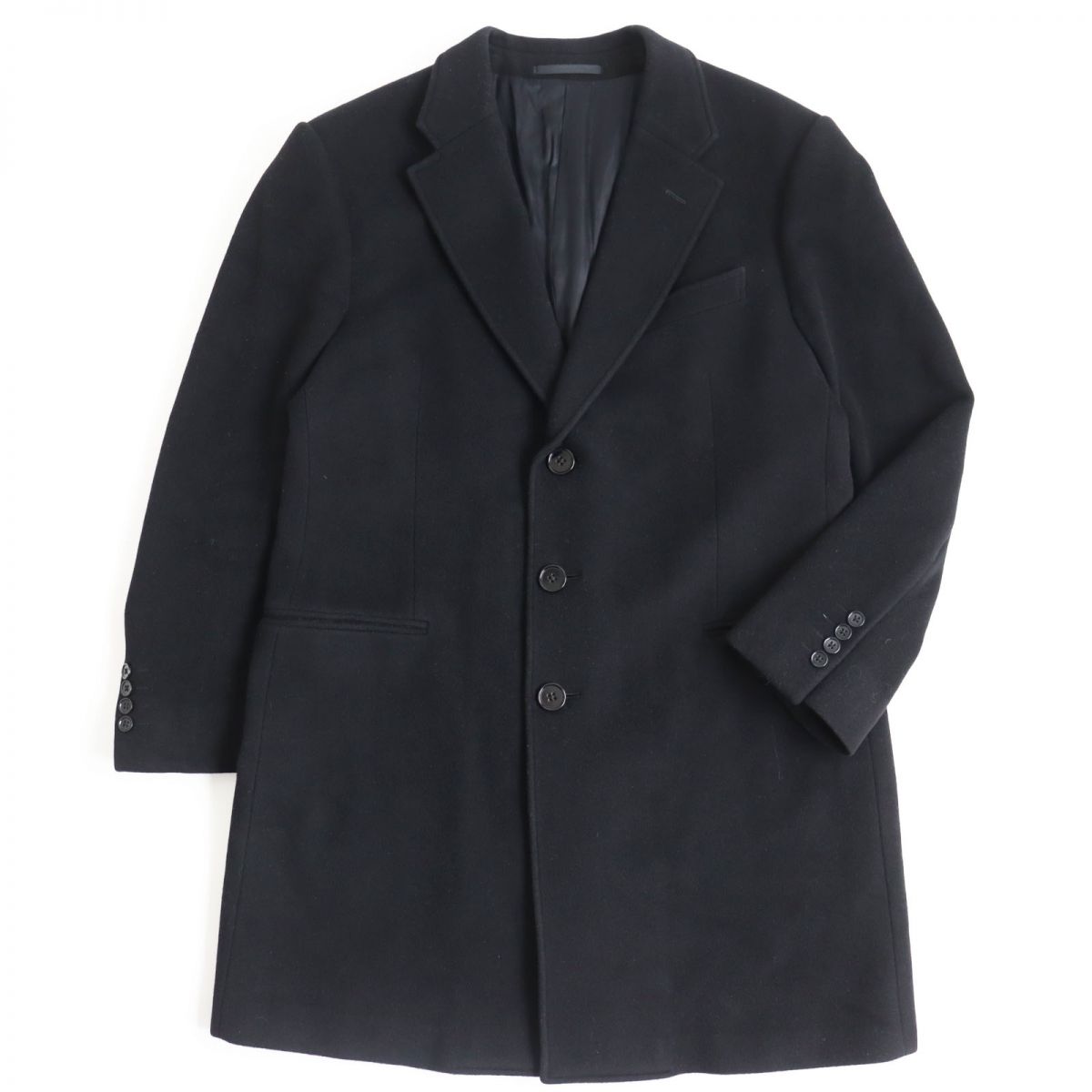 良品●ARMANI COLLEZIONI アルマーニコレツォーニ カシミヤ混 チェスターコート/ロングコート ブラック 52/R 正規品 メンズ 【中古】