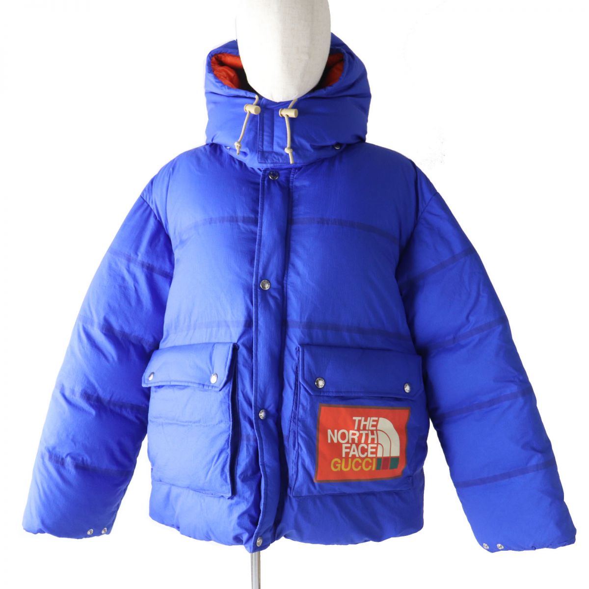 極美品◎正規品 GUCCI グッチ×THE NORTH FACE ザノースフェース 663735 フード付 ダウンジャケット/パデッドジャケット 青×オレンジ M【中古】