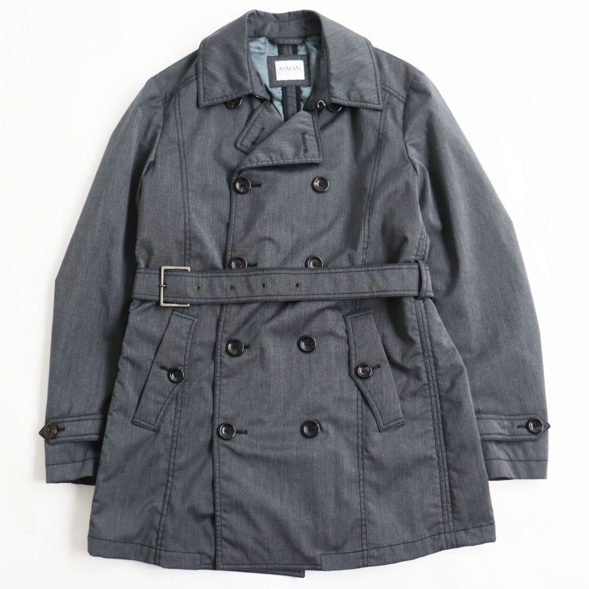 極美品●ARMANI COLLEZIONI アルマーニコレッツィオーニ 中綿入り トレンチコート WATER REPELLENT グレー 46 正規品 メンズおすすめ◎【中古】