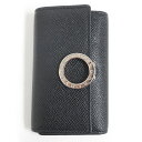 【ドンドン見直し】美品□BVLGARI ブルガリブルガリ ロゴクリップ シルバー金具 グレインカーフ 6連 レザーキーケース ブラック イタリア製 箱付き メンズ【中古】