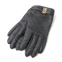 美品☆BURBERRY LONDON ENGLAND バーバリーロンドンイングランド ロゴ金具付き ラムスキン グローブ/手袋 7.5 ブラック×ゴールド 伊製...