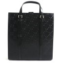 未使用品▼GUCCI グッチ 700421 GGエンボス ミディアム スクエア シマレザー トートバッグ ブラック シルバー金具 メンズ イタリア製 保存袋付き...