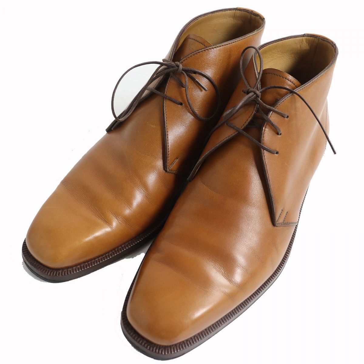 【ドンドン見直し】良品△Enzo Bonafe エンツォ ボナフェ Chukka boots 3アイレット レザー チャッカブーツ メンズ 7 キャメル(ブラウ...