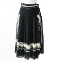 【ドンドン見直し】美品◎正規品 フランス製 CHANEL シャネル 02P P19578 レディース レース使い ロング丈 チュール フレアスカート ブラック×ホワイト 38【中古】