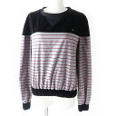 極美品◎イタリア製 CHANEL シャネル 22AW P73405 ココマーク ベルベット切替 スウェットシャツ ボーダー柄 黒×灰×ネオンピンク 36【中古】