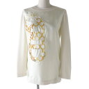 極美品◎正規品 22SS HERMES エルメス 2E2825DS シェーヌダンクル シルク100% ツイルレーヌ 長袖 ニットプルオーバー ホワイト 34 伊...