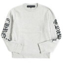 良品□CHROME HEARTS/クロムハーツ カシミヤ100% スリーブロゴ クルーネック 長袖 ジャガードニット/セーター ライトグレー M USA製 正規...