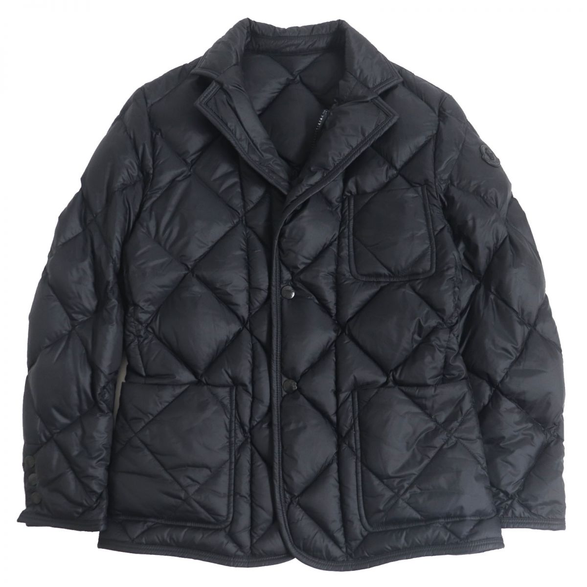 美品□MONCLER/モンクレール HERMINIER ロゴレザーワッペン WZIP キルティングダウンジャケット/ブルゾンジャケット ブラック 0 正規品