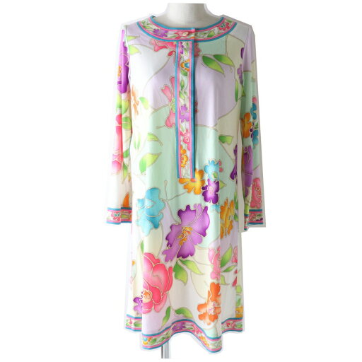 美品☆正規品 LEONARD FASHION レオナール ファッション 花柄デザイン 長袖 ワンピース ホワイト×マルチカラー M レディース 日本製【中古】 美品☆正規品 LEONARD FASHION レオナール ファッション 花柄デザイン 長袖 ワンピース ホワイト×マルチカラー M レディース 日本製【中古】